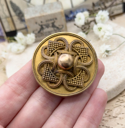 Antique Victorian Mourning Brooch in 14K Gold Etruscan Revival Woven Hair Locket Sentimental Jewelry