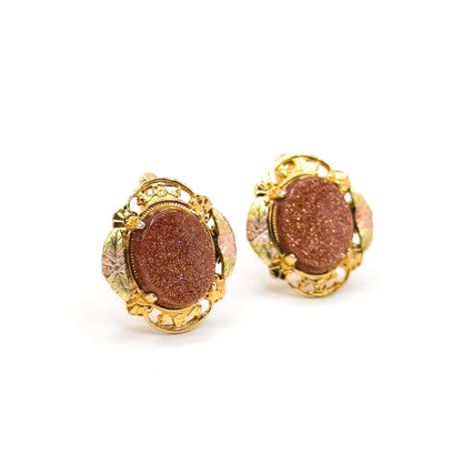 Vintage Goldstone Screw Back Earrings Black Hills Gold Style