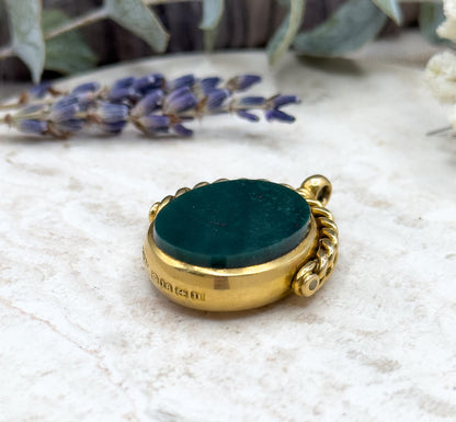 Antique Edwardian Bloodstone Spinner Fob in 18K Yellow Gold Fully hallmarked