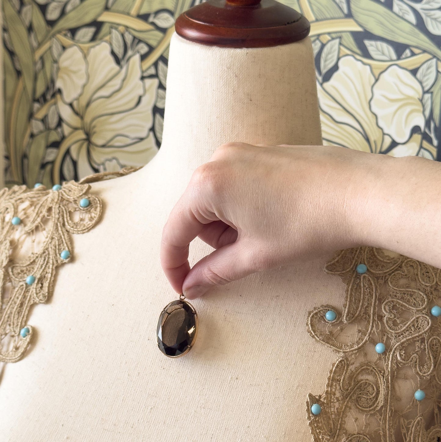 Vintage 42CT Smoky Quartz Pendant in 14K Gold Large Quartz Pendant