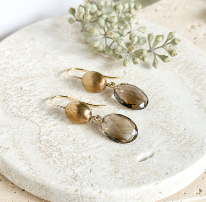 Vintage Smoky Quartz Drop Earrings in 14K Yellow Gold