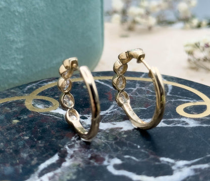 Estate Bezel Set Lab Diamond Hoop earrings in 14K 2.00ctw Oval Diamond Hoops