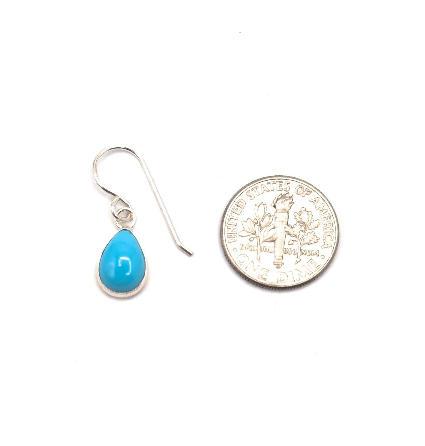 Vintage Sterling Silver Turquoise Glass Drop Earrings: Dainty Pear Cabochons