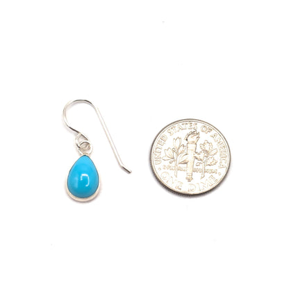 Vintage Sterling Silver Turquoise Glass Drop Earrings: Dainty Pear Cabochons