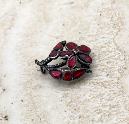 Antique Georgian Flat Cut Garnet Pansy Brooch image 1