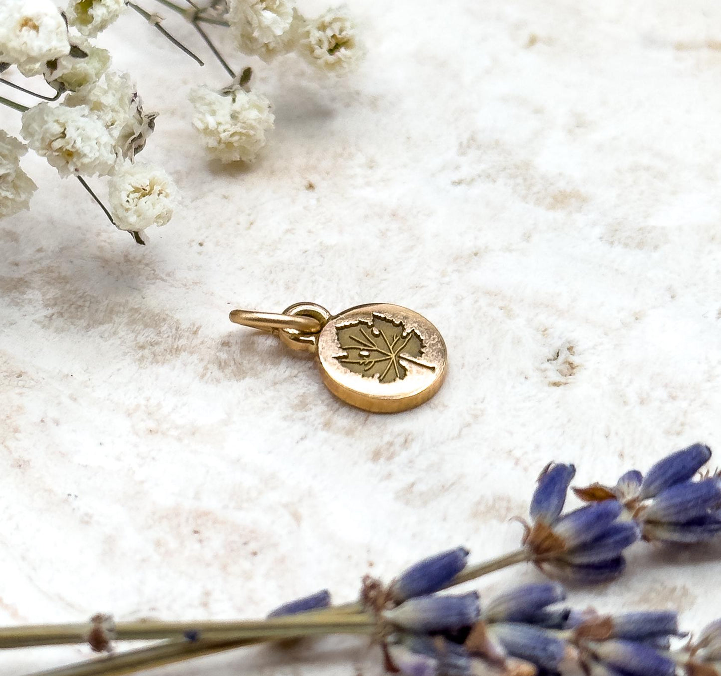 Vintage Tiny Leaf Charm in 10K Yellow Gold Maple Leaf
