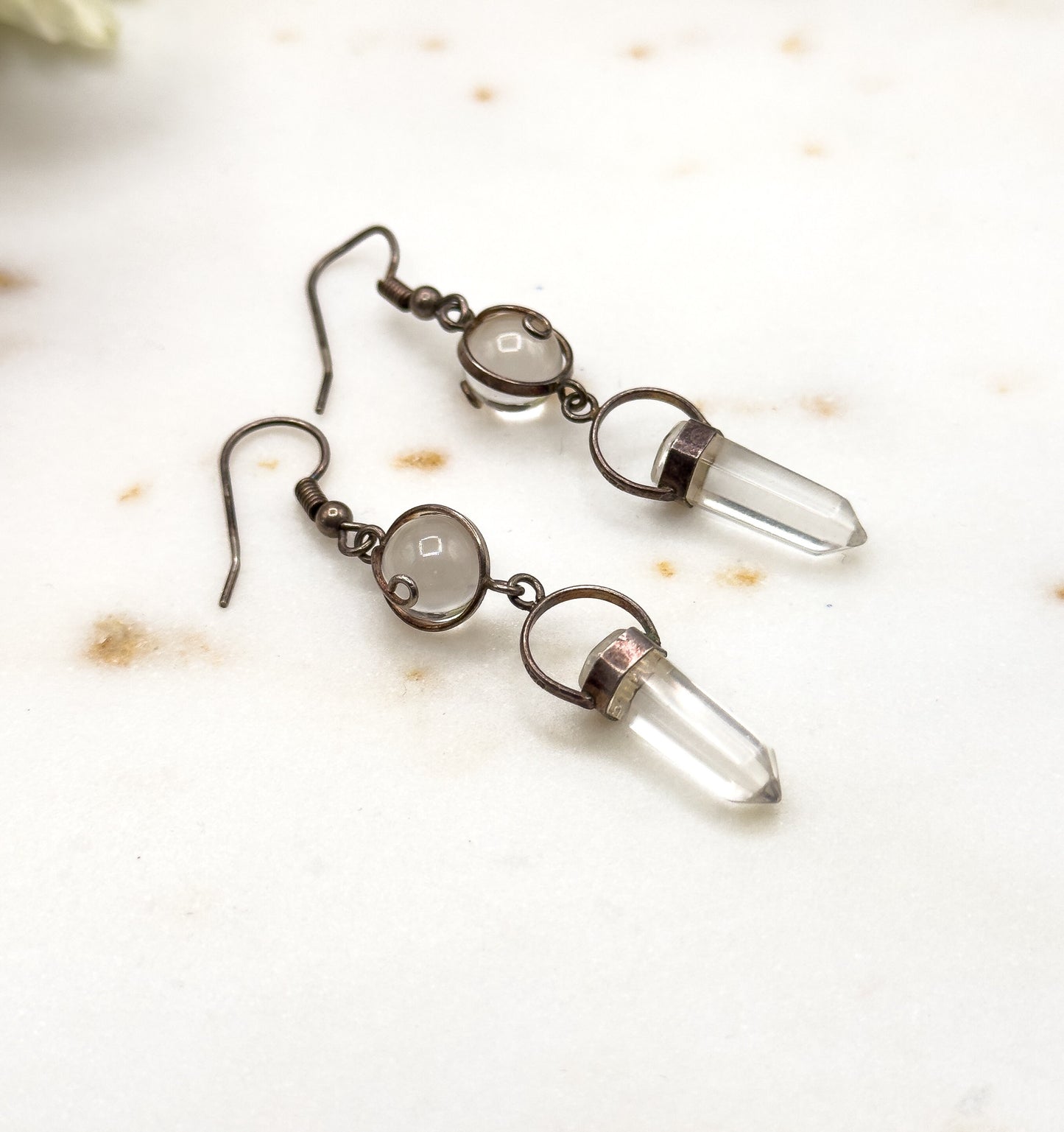 Vintage Pool of Light Drop quartz Crystal Drop Earrings in Sterling Silver