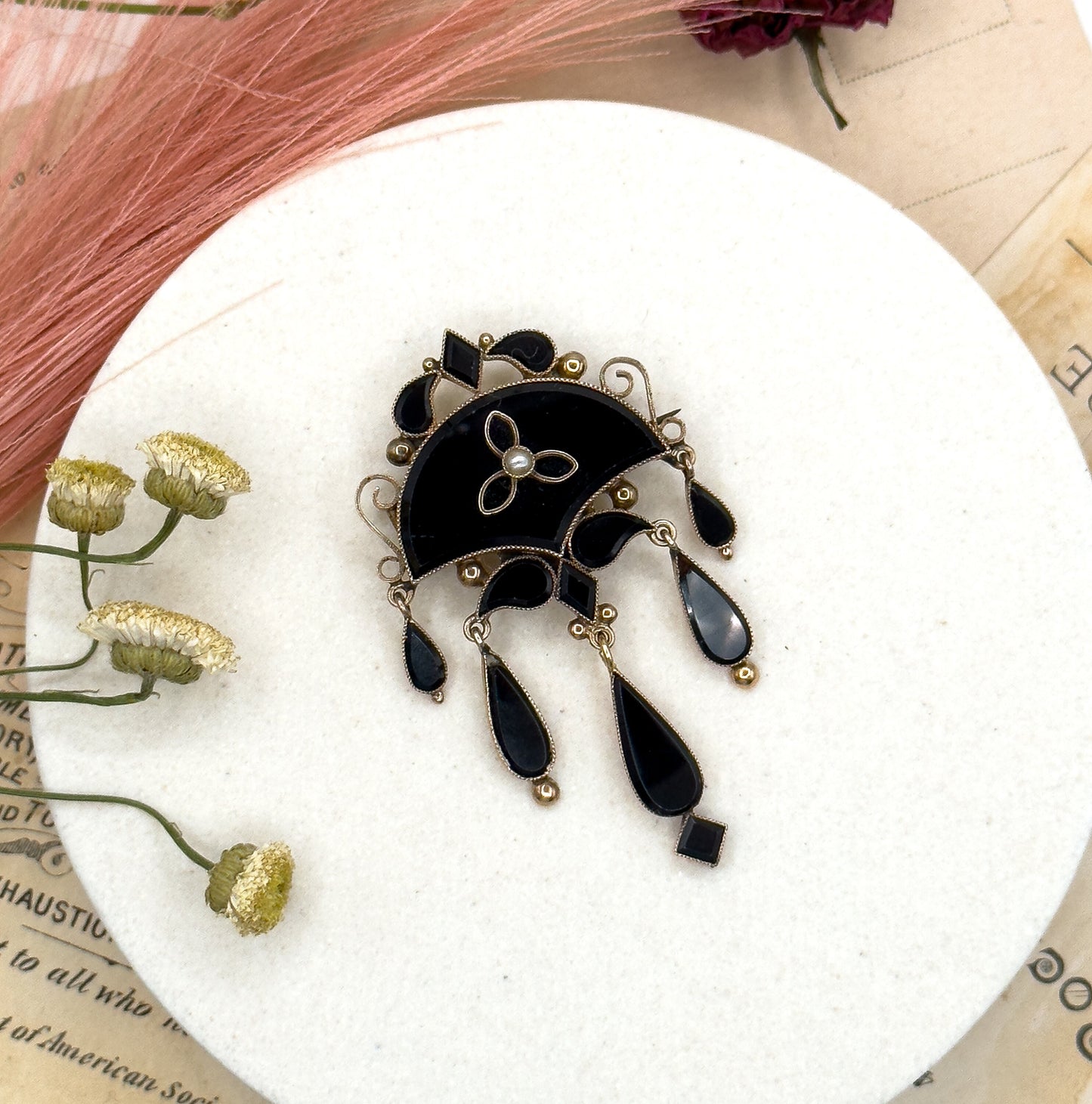 Antique Mourning Brooch Victorian in 10k Yellow Gold