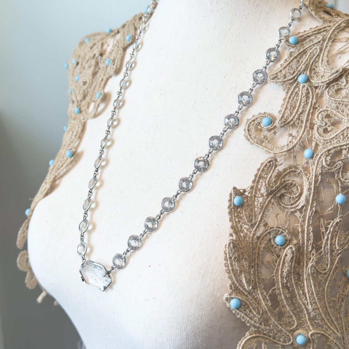 antique paste art deco flapper necklace crystal glass