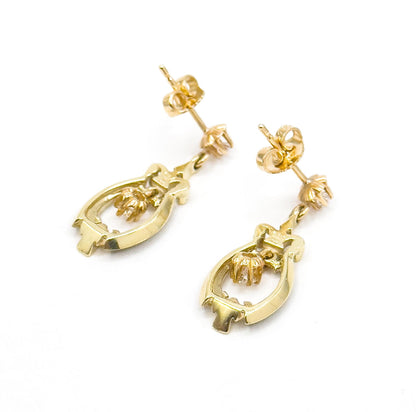 Vintage Diamond Dangle Stud Earrings in Black Enamel 14K Yellow Gold