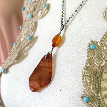 vintage red banded agate slab necklace