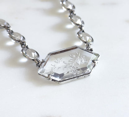 Long Art Deco Glass Paste Floral Necklace 1920s Cut Glass