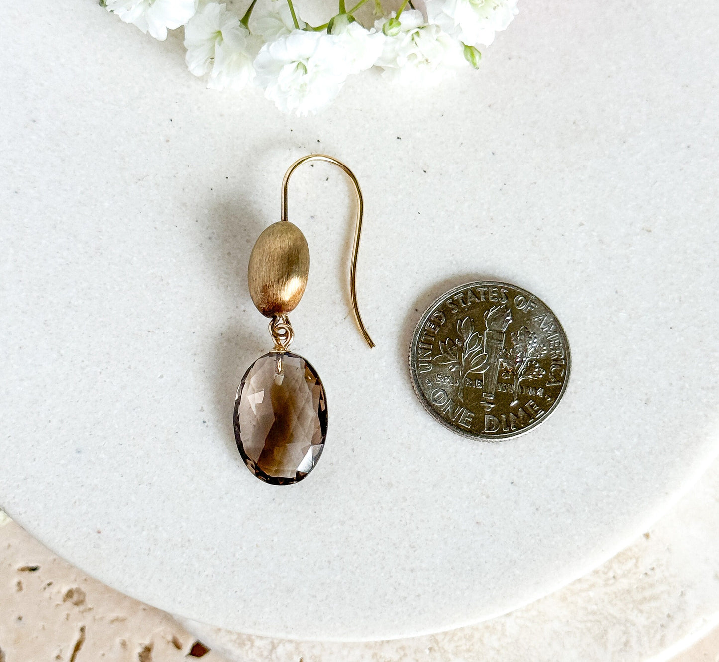 Vintage Smoky Quartz Drop Earrings in 14K Yellow Gold