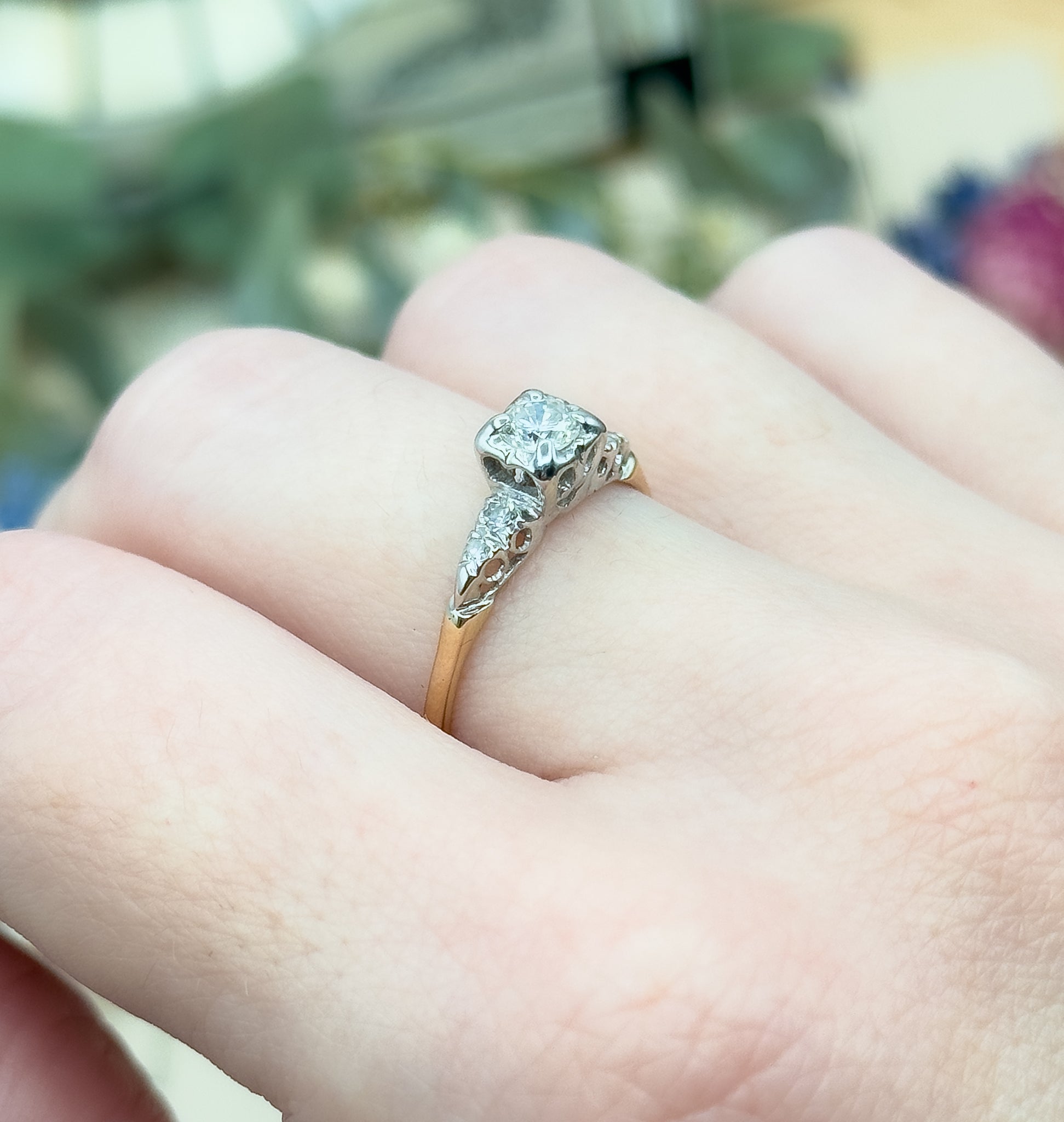 Vintage Diamond Engagement Ring in 14K Two Tone Gold image 6