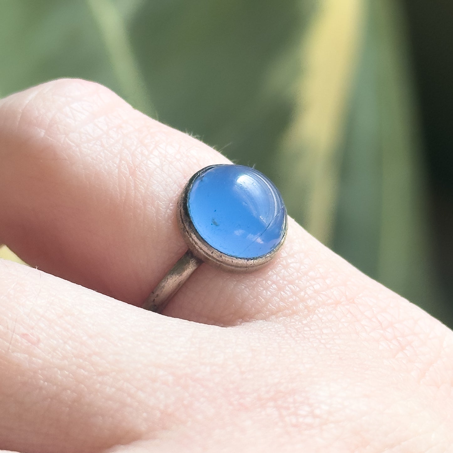 Vintage Blue Glass Cabochon Bracelet & Ring Set in Silver