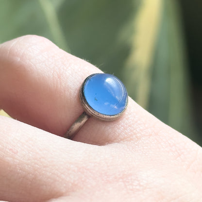 Vintage Blue Glass Cabochon Bracelet & Ring Set in Silver