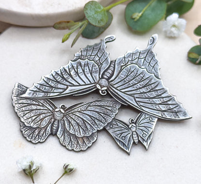 Large Vintage Butterfly Brooch in 950 Silver CPO Three Butterflies
