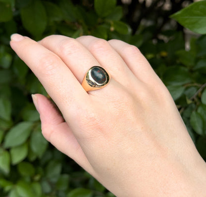Vintage Bloodstone Cabochon Signet Ring in 10K Yellow Gold