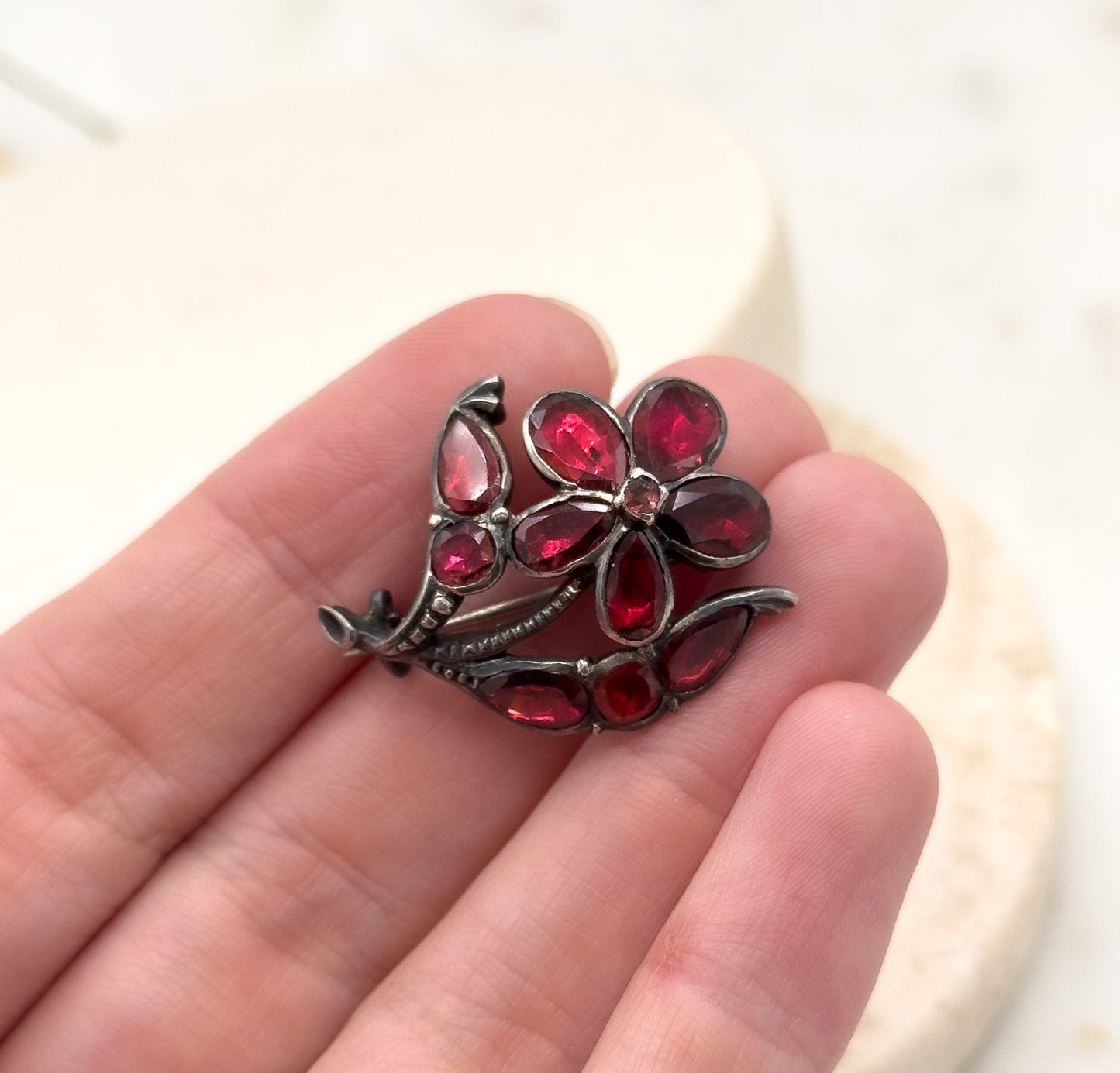 Antique Georgian Flat Cut Garnet Pansy Brooch image 2