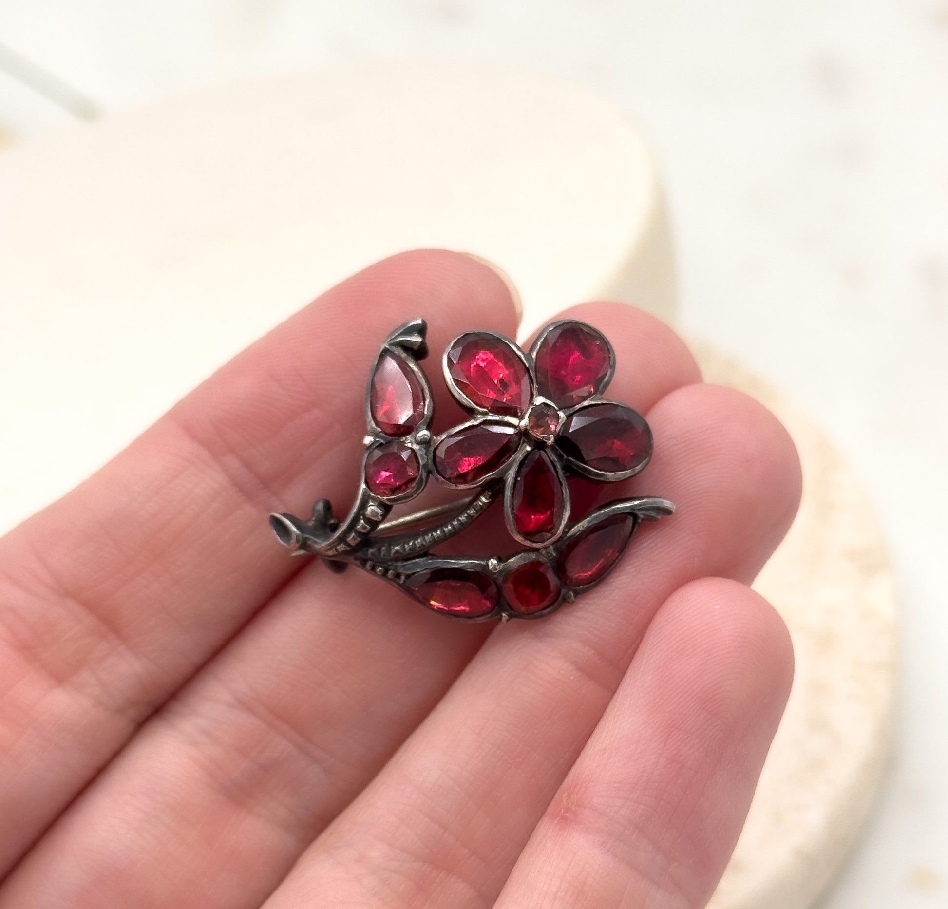 Antique Georgian Flat Cut Garnet Pansy Brooch image 2