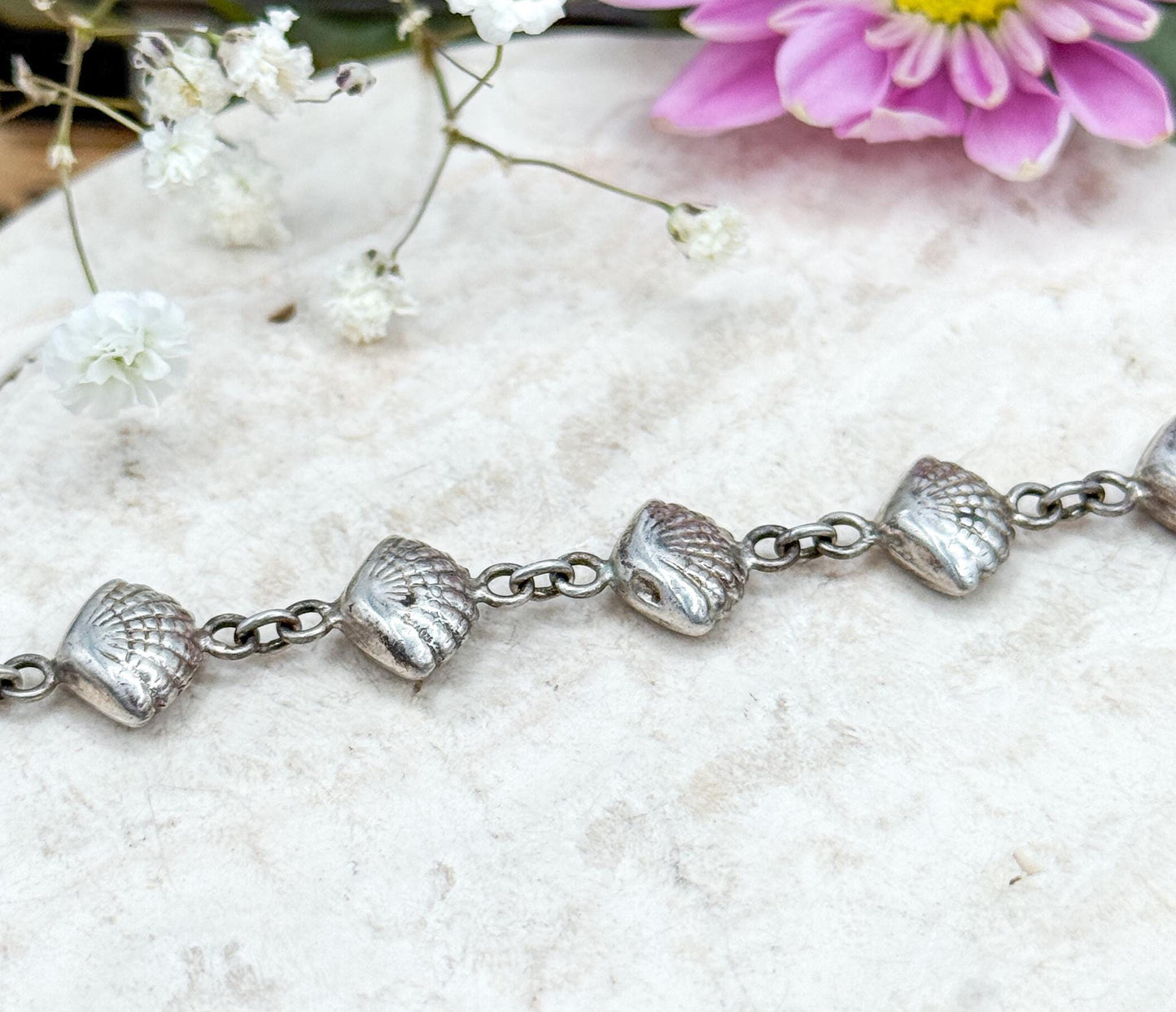 Cute Vintage Sea Shell Bracelet in Sterling Silver Vintage puffy scallops