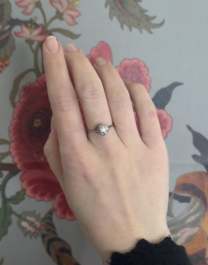 Antique Art Deco Filigree engagement ring in 14K / 10K White Gold Old European Cut