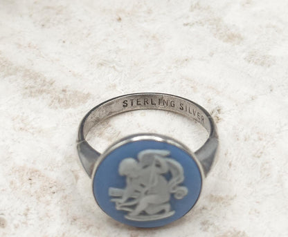 Vintage Wedgewood Ring in Sterling Silver with Cupid Camoe