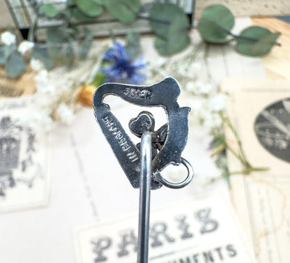Antique Connemara Shamrock Stick Pin harp Stickpin
