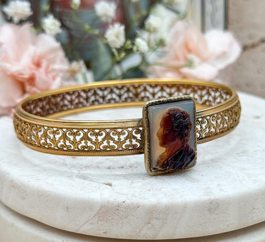 Antique Victorian Cameo Bangle hard stone cameo