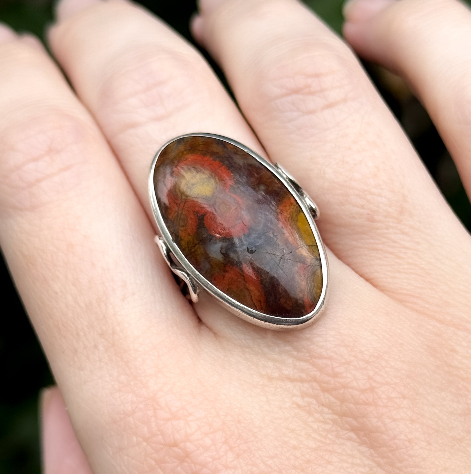 Vintage Handmade Jasper Statement Ring in Silver image 1