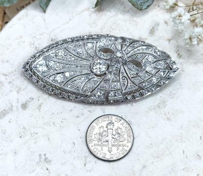 Art Deco Bow Brooch in Platinum with Old Cut Diamonds