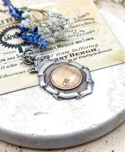 Antique Silver Bowling Pendant 1920s Vintage Bowling Medal Mens Fob Pendant