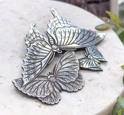 Large Vintage Butterfly Brooch in 950 Silver CPO Three Butterflies