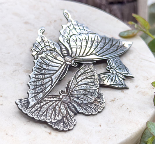 Large Vintage Butterfly Brooch in 950 Silver CPO Three Butterflies