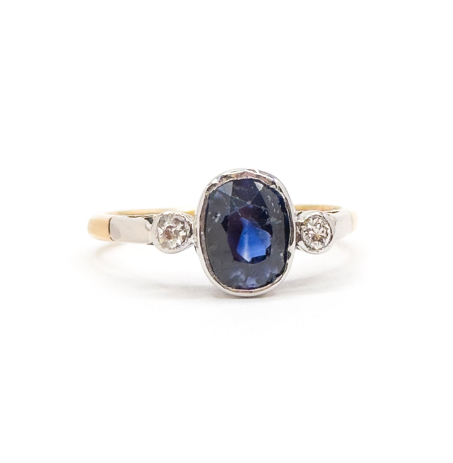 Antique Sapphire & Diamond Ring in Platinum and 18K Gold