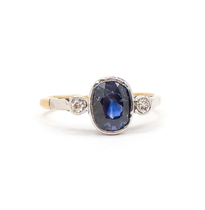 Antique Sapphire & Diamond Ring in Platinum and 18K Gold