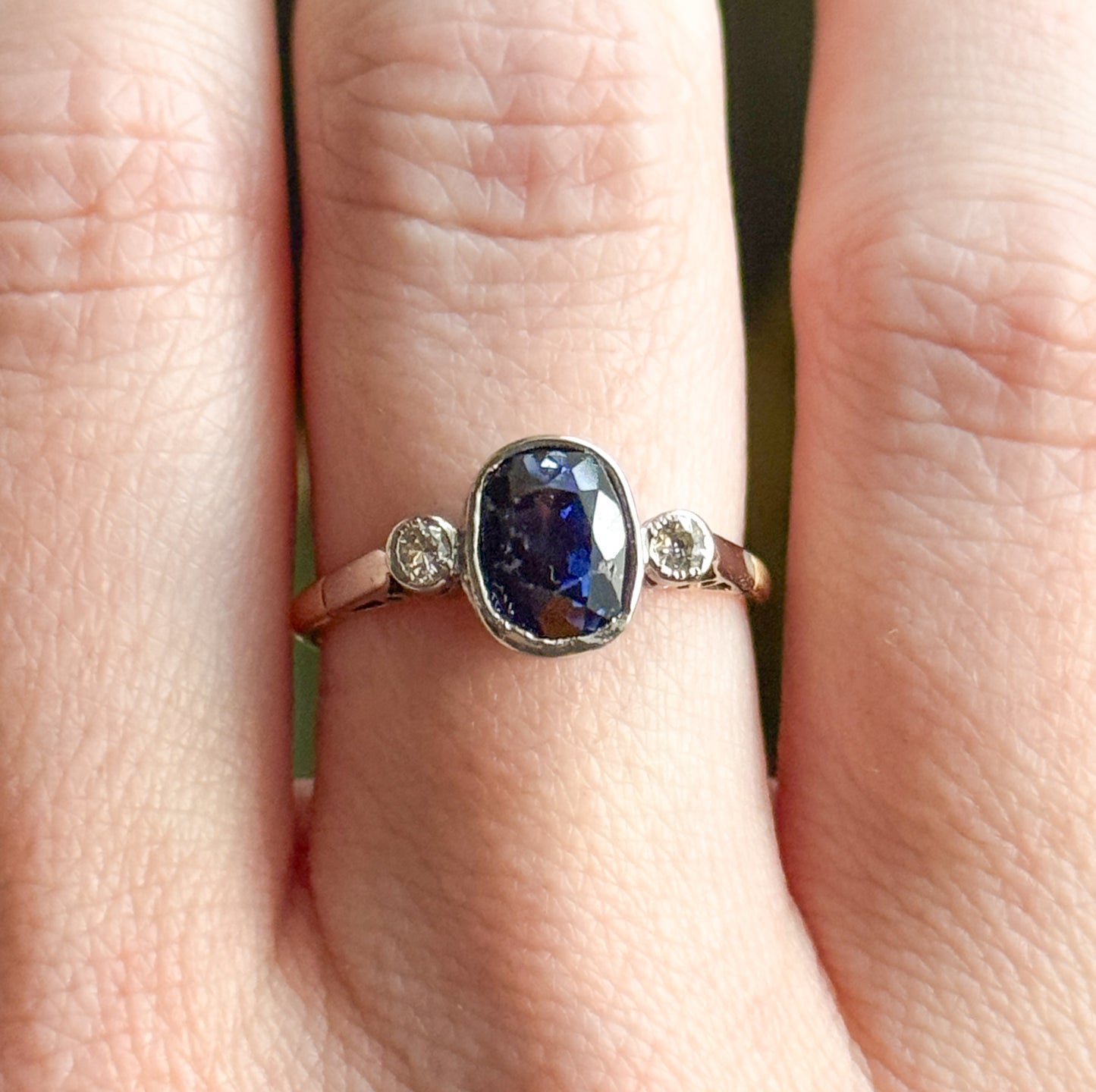 Antique Sapphire & Diamond Ring in Platinum and 18K Gold