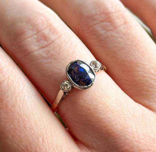 Antique Sapphire & Diamond Ring in Platinum and 18K Gold