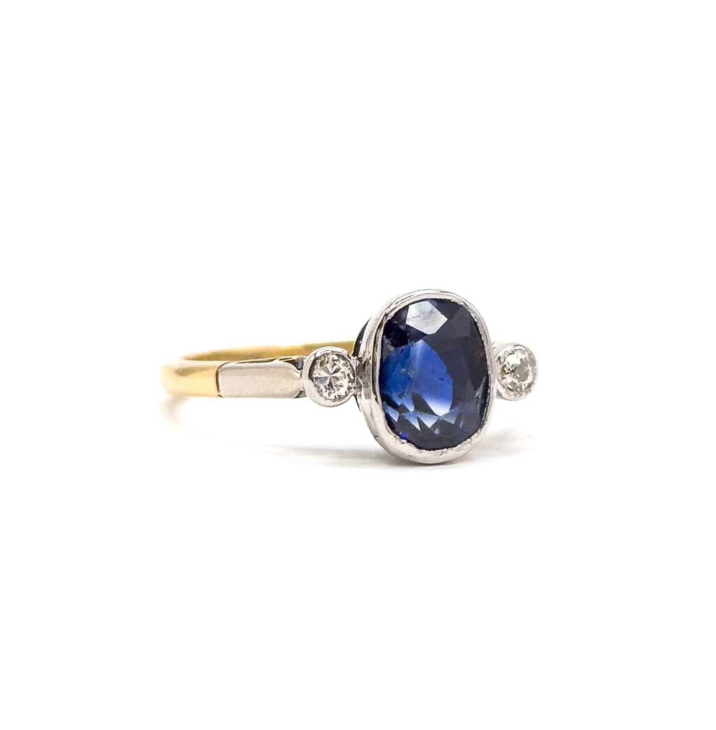 Antique Sapphire & Diamond Ring in Platinum and 18K Gold