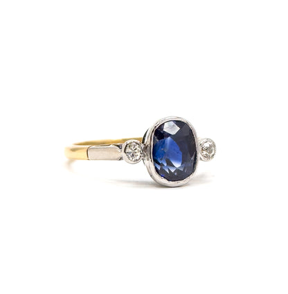 Antique Sapphire & Diamond Ring in Platinum and 18K Gold