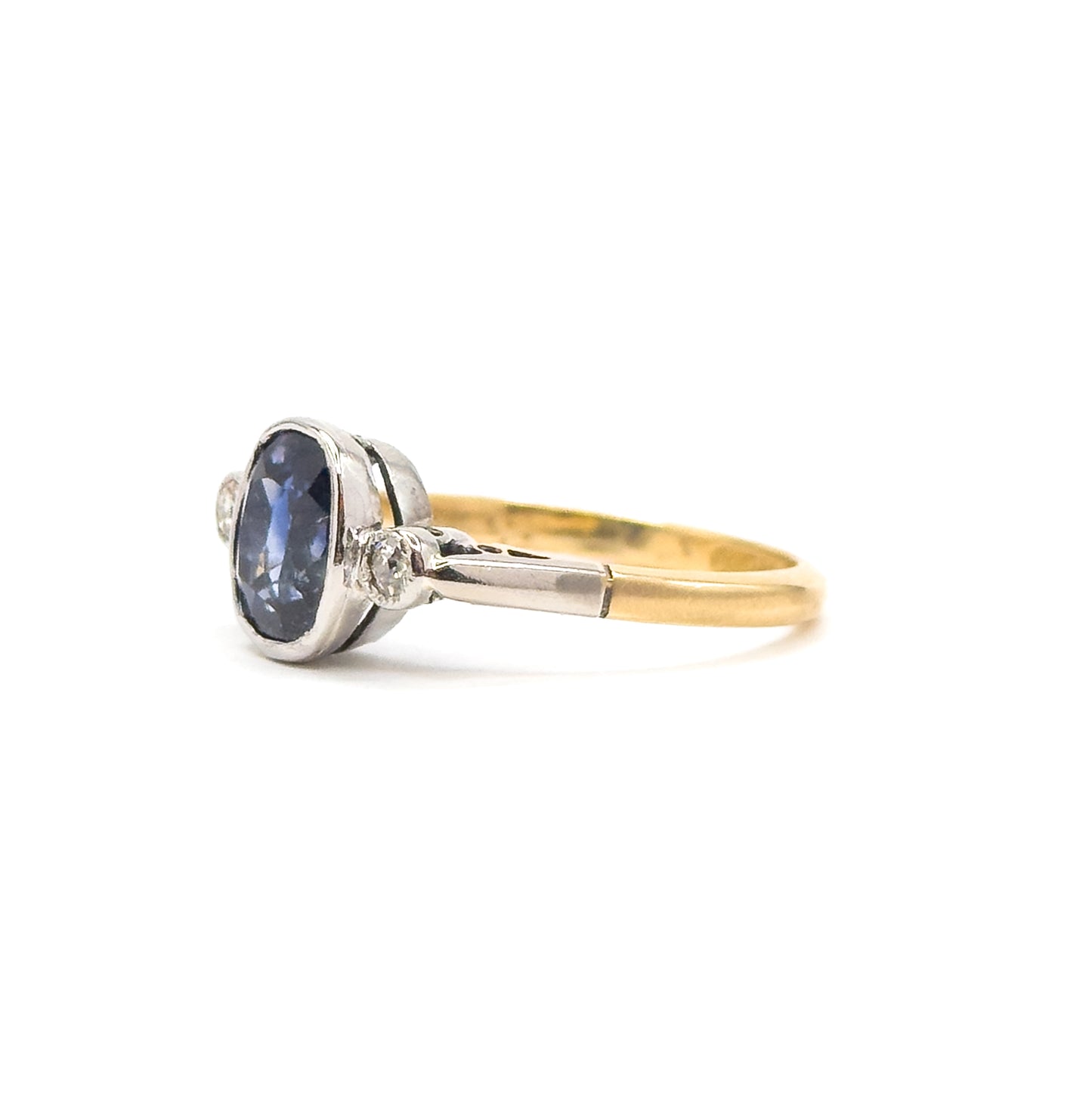Antique Sapphire & Diamond Ring in Platinum and 18K Gold