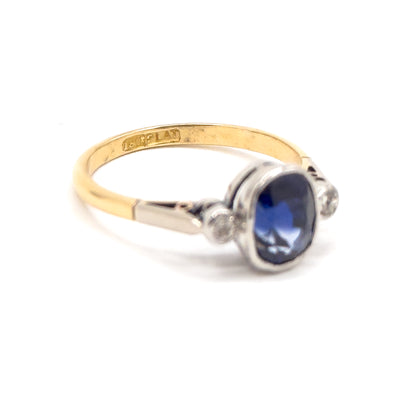 Antique Sapphire & Diamond Ring in Platinum and 18K Gold