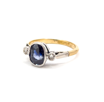 Antique Sapphire & Diamond Ring in Platinum and 18K Gold