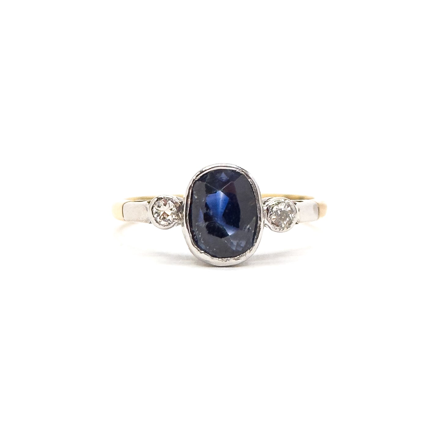 Antique Sapphire & Diamond Ring in Platinum and 18K Gold