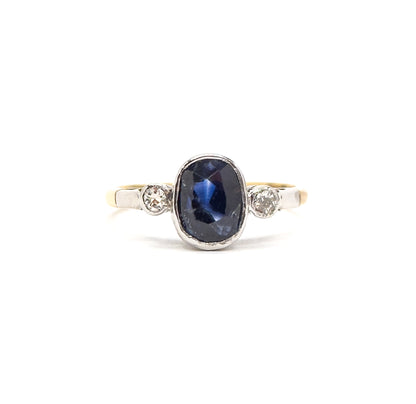 Antique Sapphire & Diamond Ring in Platinum and 18K Gold