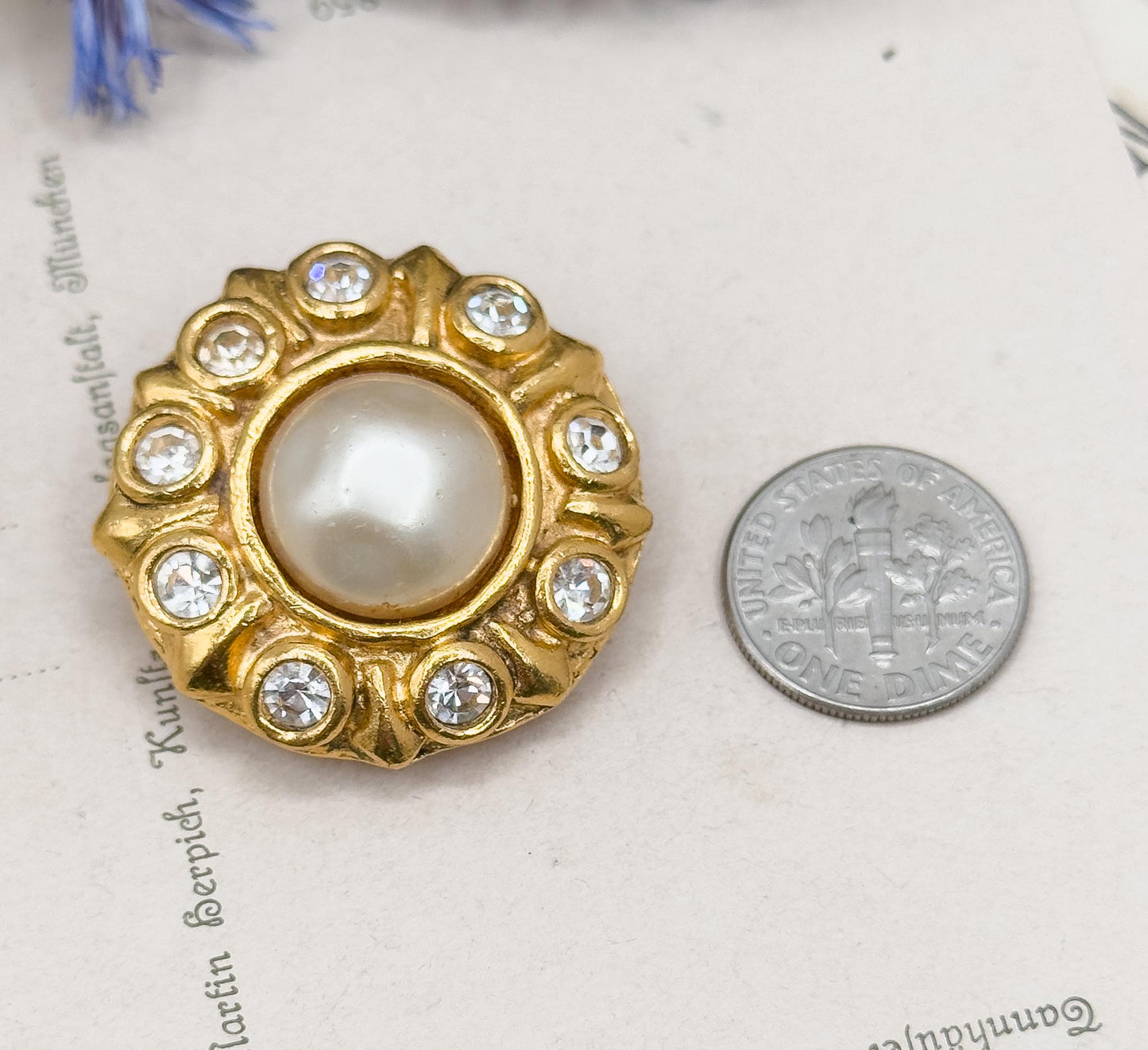 Vintage Chanel Clip On Earrings Faux Mabe pearl Rhinestone 1980s