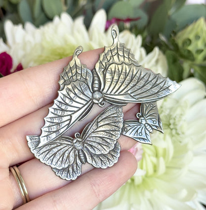 Large Vintage Butterfly Brooch in 950 Silver CPO Three Butterflies