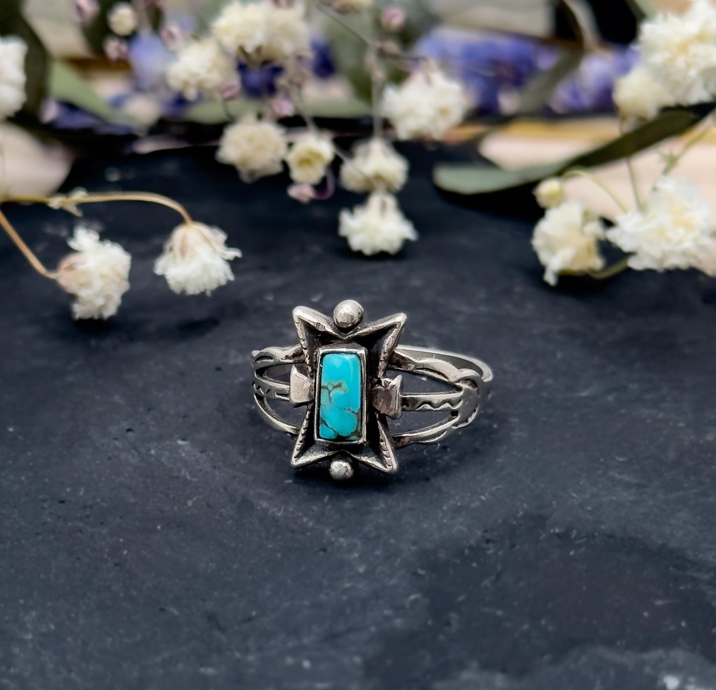 Vintage Native Turquoise and Silver Ring Turquoise Pinky Ring