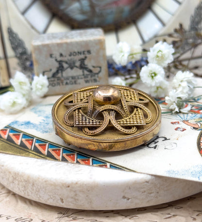 Antique Victorian Mourning Brooch in 14K Gold Etruscan Revival Woven Hair Locket Sentimental Jewelry