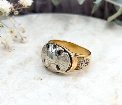 Vintage Scottish Rite Ring, Masonic Ring Double Headed Eagle 32nd Degree Mens Ring in 14K Gold